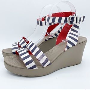 CROCS Leigh Striped Wedge Ankle Strap Wedge